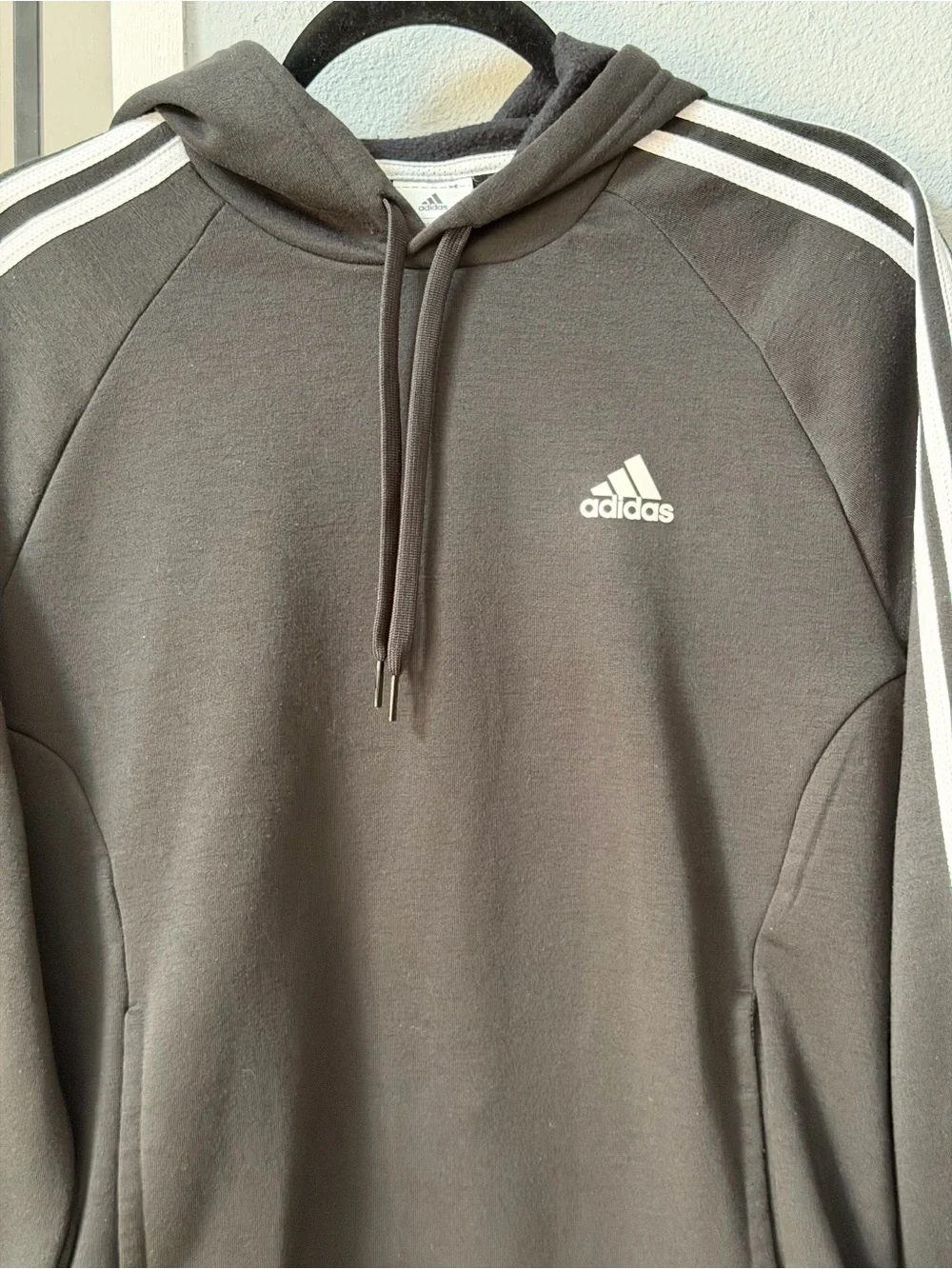 adidas Essentials 3-Stripes Fleece Hoodie Black White Size Small